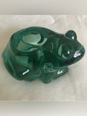 Vintage Indiana Glass “Spanish Green” Frog Votive Candle Holder — #07138
